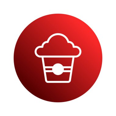 Kırmızı bir çemberin içindeki patlamış mısır kabı ikonunun, sinema, film ve atıştırmalık yiyecekleri temsil eden minimalist bir temsili..