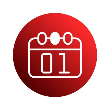 Resim, 01 tarihinin belirgin bir şekilde gösterildiği beyaz bir takvim simgesine sahiptir, sağlam bir kırmızı arkaplan karşısında, organizasyonu, zamanlamayı ve tarihle ilgili kavramları sembolize eder..