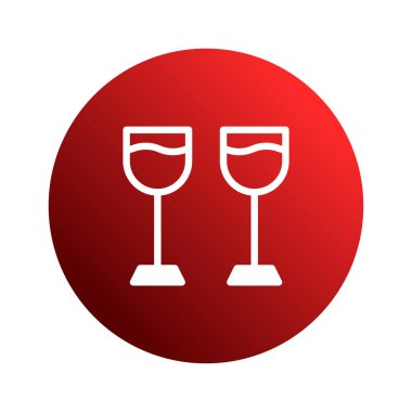 İki zarif şarap kadehi kutlama ve özel durumları sembolize ediyor, canlı kırmızı bir zemin üzerine kurulmuş, neşeli ve neşe dolu bir atmosferi taşımak için mükemmel..