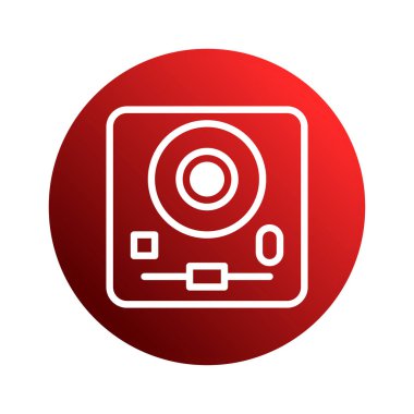 Kırmızı daire içindeki basit ama ikonik bir kamera sembolü fotoğrafçılığın ve görsel yaratımın özünü temsil eder. Eskimiş estetiği nostaljik bir dokunuş sağlıyor..