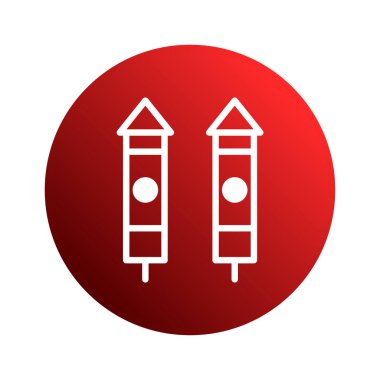 Basit bir illüstrasyonda canlı kırmızı bir çember üzerinde iki beyaz kestane fişeği bulunur. Kutlama ve festival temaları için mükemmeldir..