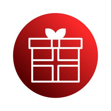 Minimalist beyaz hediye kutusu simgesi canlı kırmızı bir daire üzerinde, şenlikli durumlar ve tasarım projeleri için mükemmel..