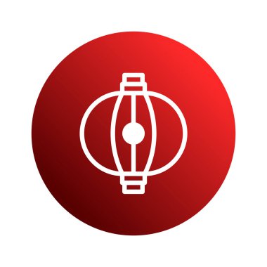Canlı kırmızı bir daire üzerine kurulmuş bir Çin fenerinin minimalist bir çizimi, festival dekorasyonları, kültürel tasarımlar ve bayram kutlamaları için mükemmel..