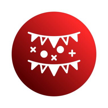 Kutlama simgesi tasarımı yuvarlak kırmızı bir zemin süsler, partiler ve doğum günleri için uygun neşeli, kutlayıcı bir görsel unsur yaratır..