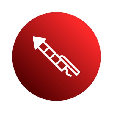 Canlı kırmızı yuvarlak dairede, neşeli bayramları ve bayramları sembolize eden beyaz bir roket ikonu yer alıyor. Bu resim partilerin, olayların ve anma etkinliklerinin özünü yakalar..