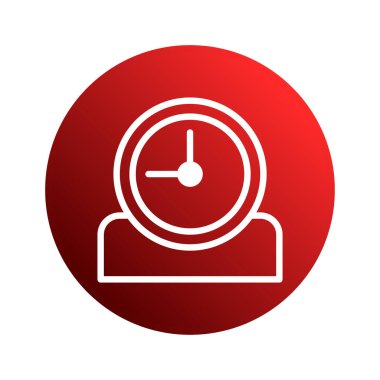 Kırmızı dairesel arkaplan üzerinde beyaz çizgiler halinde basit bir saat simgesi, web tasarımı, uygulama arayüzleri veya iş sunumları için uygun, zamanı veya son teslim tarihini sembolize eder.