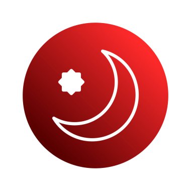 Beyaz hilal ve kırmızı bir çember içinde yıldız barındıran minimalist bir grafik çizimi. İslam 'ı ve sembollerini temsil ediyor, dini ve kültürel temalar için uygun.
