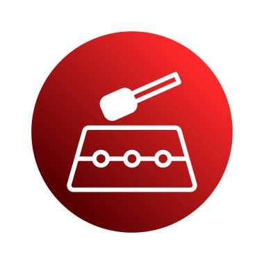 Kırmızı dairesel arka planda bageti olan bir davulun minimalist çizimi, müzik veya kültürel içerik için idealdir.