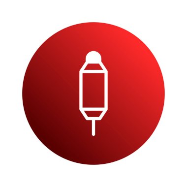 Kırmızı dairesel zemin üzerinde beyaz geometrik bir nesne içeren, yassı, modern tarzda yapılmış, minimalist bir simge tasarımı..