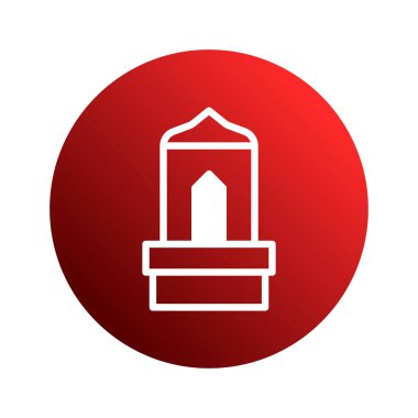 Dini veya kültürel temaları temsil eden, kırmızı bir arka planda beyaz bir mezar ya da türbe çizgisi bulunan, basit, temiz ve modern bir ikon..