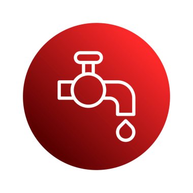 Kırmızı dairesel bir ikon, su koruma veya tesisat hizmetlerini sembolize eden beyaz bir musluk çizimi sergiler. Minimalist tasarım temizlik, kaynak yönetimi ve modern hizmet ile iletişim kurar..