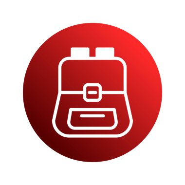 Kırmızı gradyan arkaplandaki sırt çantası simgesinin minimalist çizimi. Okul, seyahat ve eğitim temaları için mükemmel. Bu tasarım kolaylığı ve macerayı sembolize eder..