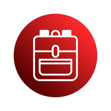 Kırmızı daire içinde bir sırt çantası tasvir eden basit ama etkili bir simge, okul, seyahat veya açık hava maceralarını görsel bir bağlamda temsil etmek için idealdir..