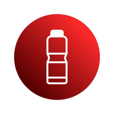 Bir minimalist tasarım, eğimli kırmızı bir daire üzerinde beyaz çizilmiş bir şişe içerir. İçecekler ve ürünlerle ilgili modern logolar, simgeler ve markalaşma için ideal.