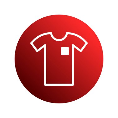 Parlak kırmızı dairesel bir arkaplan üzerine kurulmuş, cebi olan bir tişörtün minimalist beyaz çizgisi. Giysi tasarımı, moda pazarlaması veya iş uygulamaları için elverişli.