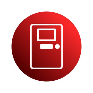 Minimalist bir illüstrasyon, kırmızı daire içinde merkezi olan beyaz kapılı tek bir kapı tasvir eder. Bu tasarım modern ve temiz estetik için uygundur, bir simge kadar uygundur.