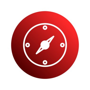 Yön bulma, yön bulma ve keşfi sembolize eden, eğimli kırmızı bir dairedeki pusula simgesinin minimalist bir çizimi. Seyahat ve macerayla ilgili tasarımlar için ideal.