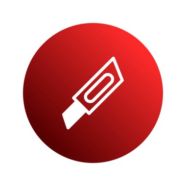 Bir alet bıçağının vektör simgesi. Kırmızı daire üzerinde beyaz bıçak silueti olan minimalist tasarım, çeşitli tasarım amaçları için uygundur..