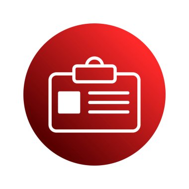 Kırmızı arkaplanda, çalışanlar için güvenlik, kimlik ve güvenli erişim kontrolünü sembolize eden basit bir kimlik kartı simgesi sunulur.