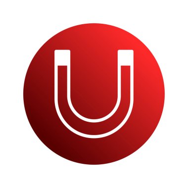 Beyaz mıknatıs sembolü içeren canlı kırmızı daire çekim ve kuvveti simgeler. Bilim ve teknolojide manyetizma, güç ve bağlantı kavramlarını temsil eder..