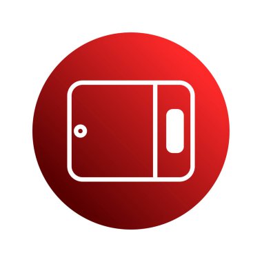 Beyaz bir mikrodalga ana hatları olan kırmızı daire arka planı yemek pişirme teknolojisini ve kolaylığı temsil ediyor. Mutfak gereçleri ya da ev teması için uygun.