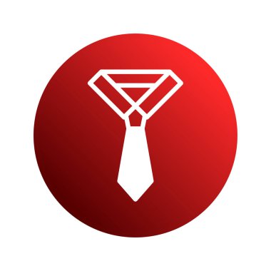 Beyaz çizgili bir kravatın minimalist bir simgesi canlı kırmızı bir gradyan çembere karşı temiz ve modern bir tasarımla iş dünyasının, resmi giyimin ve profesyonel giyimin simgesi..