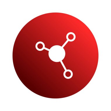 Canlı bir kırmızı daire, modern iletişim, dijital bağlantı ve yenilikçi teknoloji kavramlarını gösteren beyaz bir ağ bağlantı sembolüne sahiptir. Çeşitli teknolojik ve ticari temalar için uygun basit ve temiz bir tasarım..