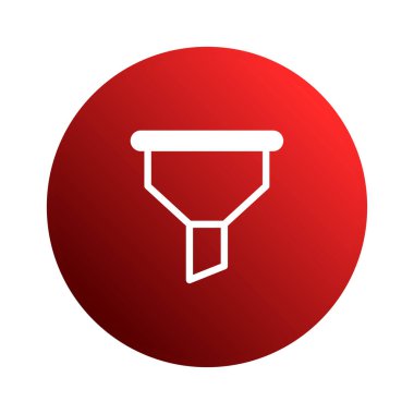 Minimalist bir illüstrasyon beyaz huni simgesini gradyan kırmızı çemberde gösteriyor. Bu, teknolojideki filtrelemeyi, veri işlemeyi veya dönüştürmeyi sembolize eder.