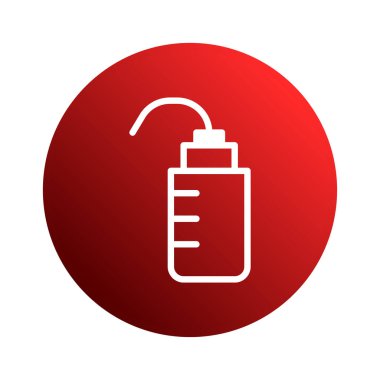 Minimalist bir illüstrasyonda, laboratuvar ya da sağlık hizmetleri kavramları için ideal kırmızı bir dairede, üzerinde damlalık bulunan bir ölçüm şişesi sergilenir..