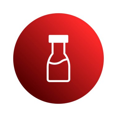 Minimalist bir beyaz şişe simgesi kırmızı bir çember üzerine odaklanarak, sağlık veya içecekle ilgili temalar için uygun temiz ve modern bir tasarım oluşturur..