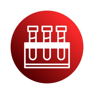 Tıbbi araştırmaları, bilimsel laboratuar araştırmalarını ve kimyasal analizleri temsil eden üç test tüpünün bir kürsüde resmedilmesi. Kırmızı arkaplan.