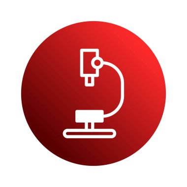 Beyaz mikroskop silueti ile canlı kırmızı dairesel bir arkaplan üzerinde çarpıcı bir grafik, bilim, araştırma ve tıbbi keşif temaları sunumları ve tasarımları iletmek için mükemmel.