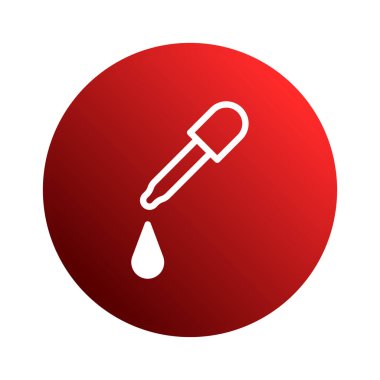 Bilim ve araştırma için bir sembol olan tıbbi damlatıcının görüntüsü. Düşürücü kırmızı bir çemberin arka planında, laboratuardaki hassasiyeti temsil ediyor..