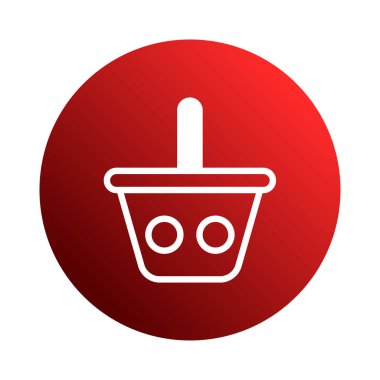 Alışveriş ve perakende faaliyetlerini temsil eden bir web sitesi, mobil uygulama veya baskı tasarımında kullanılmak üzere kırmızı bir gradyan çemberinin üzerindeki bir alışveriş sepeti simgesinin basit ve temiz bir çizimi.