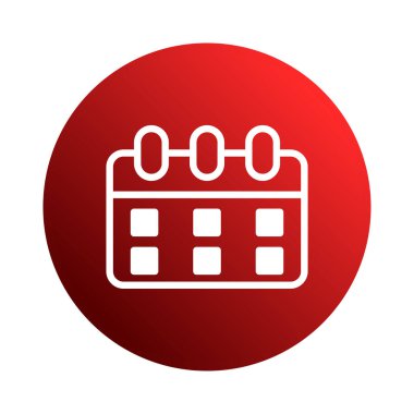 Beyaz çizgili minimalist takvim simgesi canlı kırmızı dairesel arka plana ayarlandı. Zaman yönetimini, zamanlamayı ve önemli olay anımsatıcılarını sembolize etmek, web tasarımı veya uygulamaları için mükemmel.