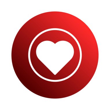 Kırmızı bir gradyan çemberin içine yerleştirilmiş bir kalp sembolü, çeşitli temalar için sevgi, takdir ve dijital bağlantı hissini iletir..
