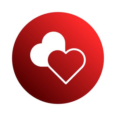 Beyazlı iki kalbi olan basit ama güçlü bir grafik canlı kırmızı bir daire çiziyor, sevgi ve bağlantıyı temsil ediyor..