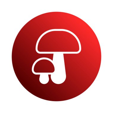 Beyaz hatlı iki mantarın yer aldığı temiz ve modern bir tasvir, kırmızı eğimli bir çemberin karşısında. Yemek, doğa ya da vejetaryen temaları ile ilgili tasarımlar için mükemmel.