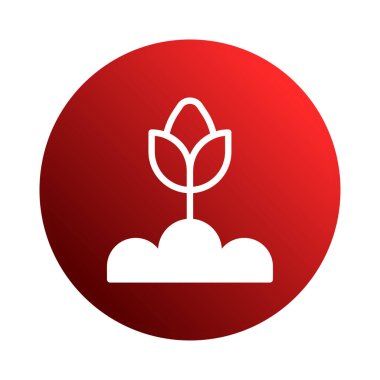 Bu resim, topraktan çıkan beyaz filizlenme ikonunu, canlı kırmızı bir zemin üzerinde, büyümeyi, yeni başlangıçları ve potansiyeli sembolize eder..