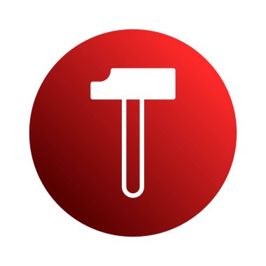 Beyaz arka planda izole edilmiş gölgesi olan kırmızı dairedeki vektör çekiç simgesi. Çeşitli tasarım ve çizimler için mükemmel..
