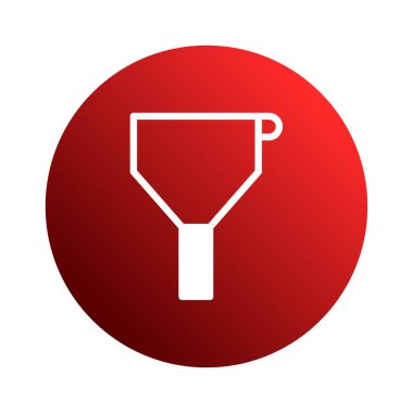 Temiz ve basit bir beyaz huni simgesi canlı kırmızı bir dairede sergilenir. Bu resim verilerin işlenmesini, filtrelenmesini veya dönüştürülmesini temsil eder.