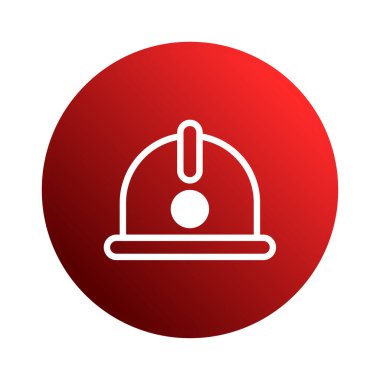 Güvenlik kaskının beyaz dış hatlarını gösteren kırmızı bir ikon. Genelde inşaat işçileri tarafından endüstriyel ortamlarda baş koruması için takılıyor..