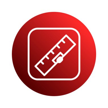 Bu resim, çeşitli projeler için temiz ve modern bir tasarım unsuru sağlayan canlı kırmızı bir daireye karşı bir kare içinde beyaz bir cetvel simgesi içerir..