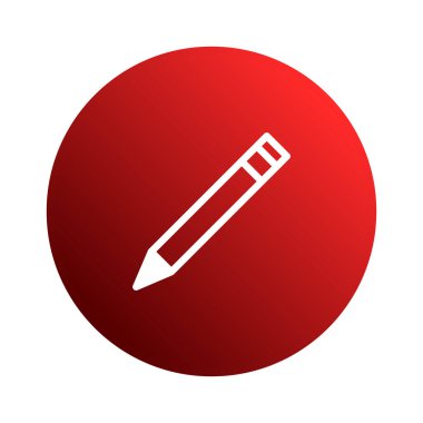 Beyaz çizilmiş bir kalem simgesi, basit ama cesur bir sembol oluşturan kırmızı bir gradyan çemberin içinde merkezlenir. Yazı, tasarım veya yaratıcı ifade için ideal.