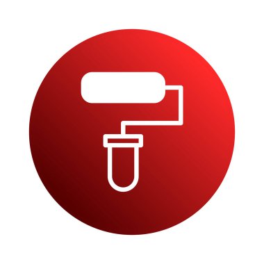 Bu resim kırmızı arka planda bir boya silindiri ikonunu gösterir. Yenileme, boyama hizmetleri veya DIY projelerini temsil etmek için uygundur..
