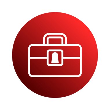 Kırmızı renkli bir çember üzerine kurulu beyaz bir evrak çantası ikonu, gizli iş belgelerinin korunmasını ve korunmasını öneriyor.