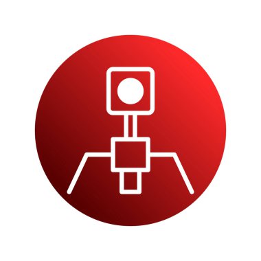 Bilimsel, tıbbi ve sağlık uygulamaları için tasarlanmış canlı kırmızı arkaplan üzerinde beyaz çizgilerle bakteriyofajı temsil eden bir simge.