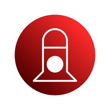 Bir minimalist simge, çeşitli grafik tasarım uygulamaları ve dijital arayüzler için mükemmel, grafiksel bir kırmızı daire içinde beyaz çizilmiş bir şekle sahiptir..