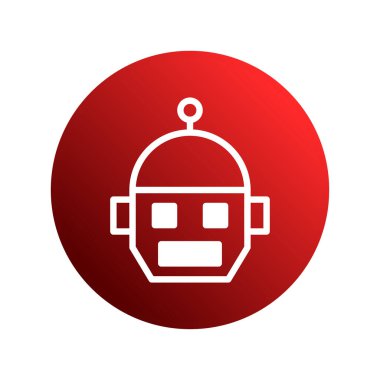 Bu resim, kırmızı bir dairenin içindeki yapay zekayı ve teknolojinin geleceğini sembolize eden soyut bir robot kafası simgesini gösteriyor. Yenilik ve otomasyonu temsil eder.