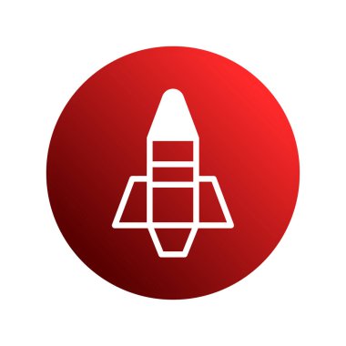 Modern bir minimalist grafik, ileri görüşlü yenilikleri ve teknolojik ilerlemeyi sembolize eden, kırmızı bir dairenin merkezindeki beyaz bir roket ikonuna sahiptir..